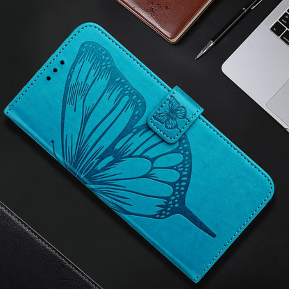 For iPhone 16 Embossed Butterfly Leather Phone Case(Blue) - iPhone 16 Cases by buy2fix | Online Shopping UK | buy2fix