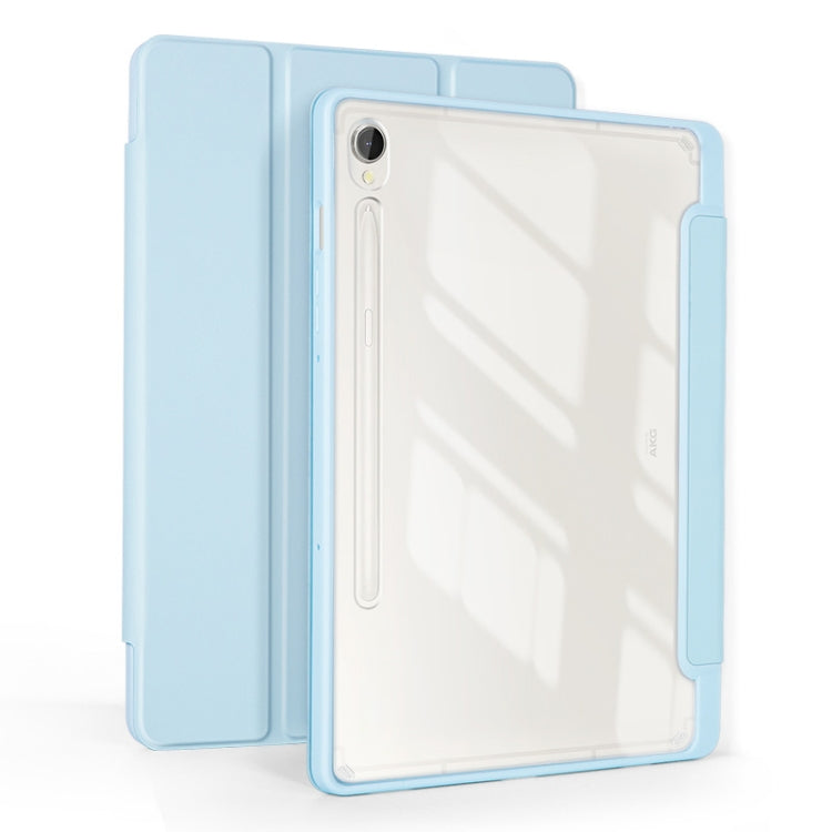 For Samsung Galaxy Tab S9 3-folding Acrylic Smart Leather Tablet Case(Ice Blue) - Galaxy Tab S9 Cases by buy2fix | Online Shopping UK | buy2fix