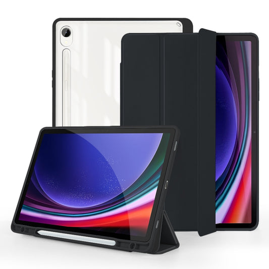 For Samsung Galaxy Tab S9 3-folding Acrylic Smart Leather Tablet Case(Black) - Galaxy Tab S9 Cases by buy2fix | Online Shopping UK | buy2fix