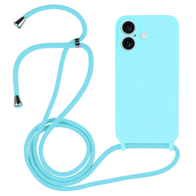 For iPhone 16 Crossbody Lanyard Liquid Silicone Case(Ice Blue) - iPhone 16 Cases by buy2fix | Online Shopping UK | buy2fix