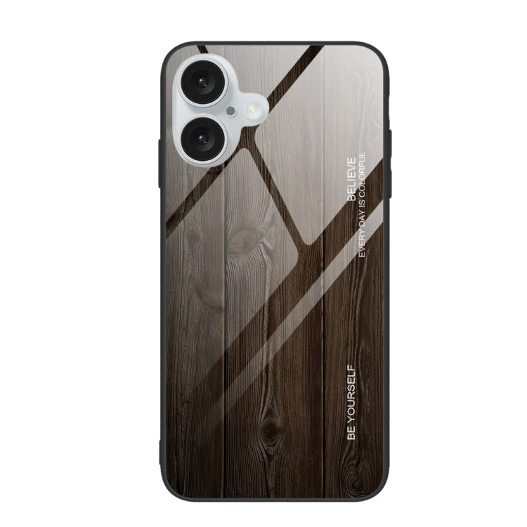 For iPhone 16 Plus Wood Grain Glass Phone Case(Black) - iPhone 16 Plus Cases by buy2fix | Online Shopping UK | buy2fix