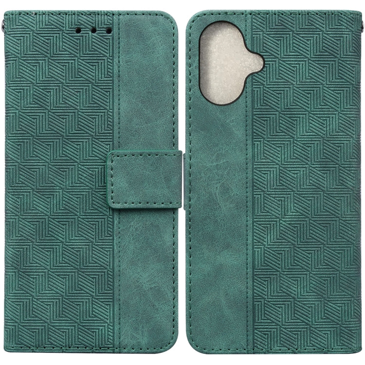 For iPhone 16 Plus Geometric Embossed Leather Phone Case(Green) - iPhone 16 Plus Cases by buy2fix | Online Shopping UK | buy2fix