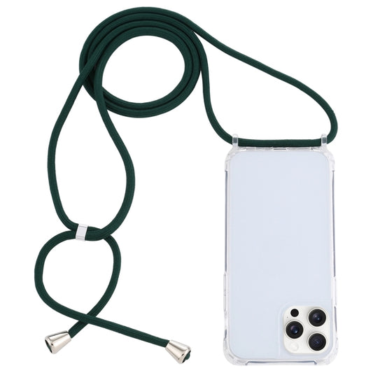 For iPhone 16 Pro Max Transparent Acrylic Airbag Shockproof Phone Protective Case with Lanyard(Dark Green) - iPhone 16 Pro Max Cases by buy2fix | Online Shopping UK | buy2fix