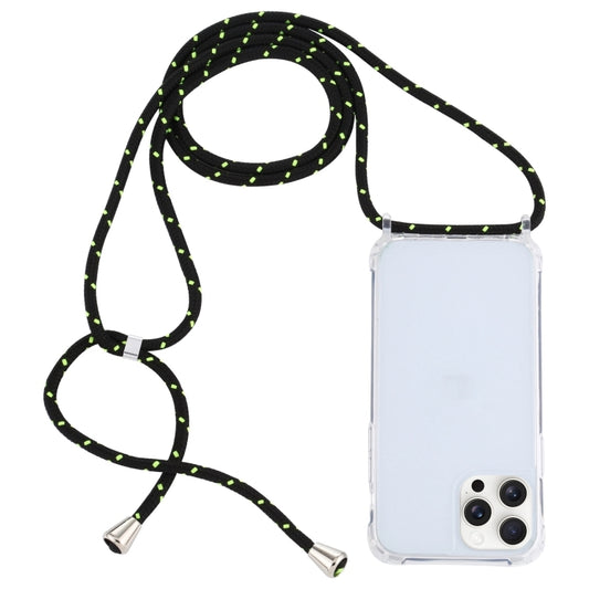 For iPhone 16 Pro Max Transparent Acrylic Airbag Shockproof Phone Protective Case with Lanyard(Black Green) - iPhone 16 Pro Max Cases by buy2fix | Online Shopping UK | buy2fix