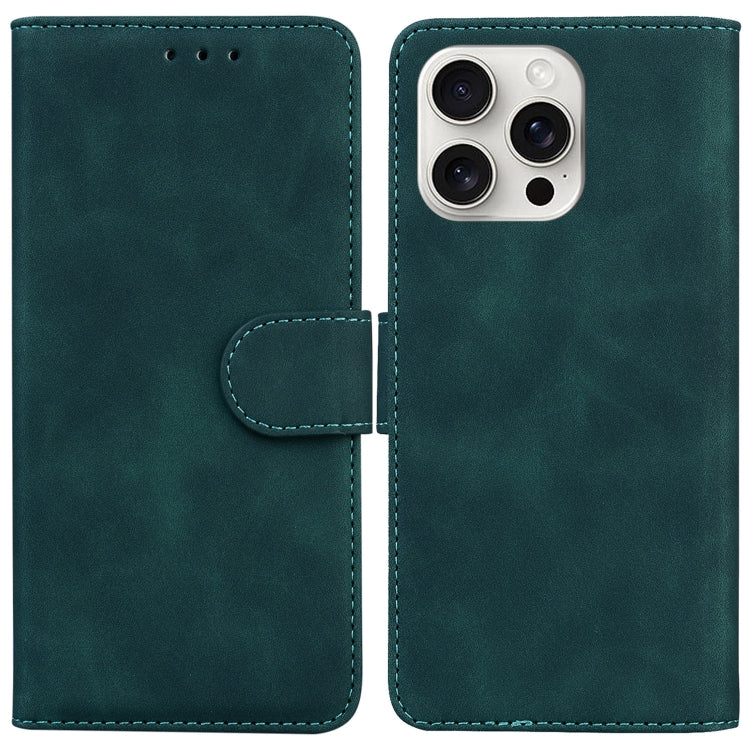 For iPhone 16 Pro Skin Feel Pure Color Flip Leather Phone Case(Green) - iPhone 16 Pro Cases by buy2fix | Online Shopping UK | buy2fix