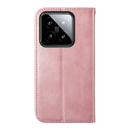 For Xiaomi 14 Cubic Grid Calf Texture Magnetic Leather Phone Case(Rose Gold) - 14 Cases by buy2fix | Online Shopping UK | buy2fix