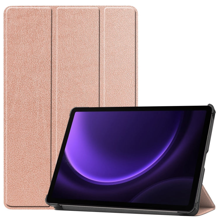 For Samsung Galaxy Tab S9 FE Custer Pure Color 3-Fold Holder Smart Leather Tablet Case(Rose Gold) - Galaxy Tab S9 FE by buy2fix | Online Shopping UK | buy2fix