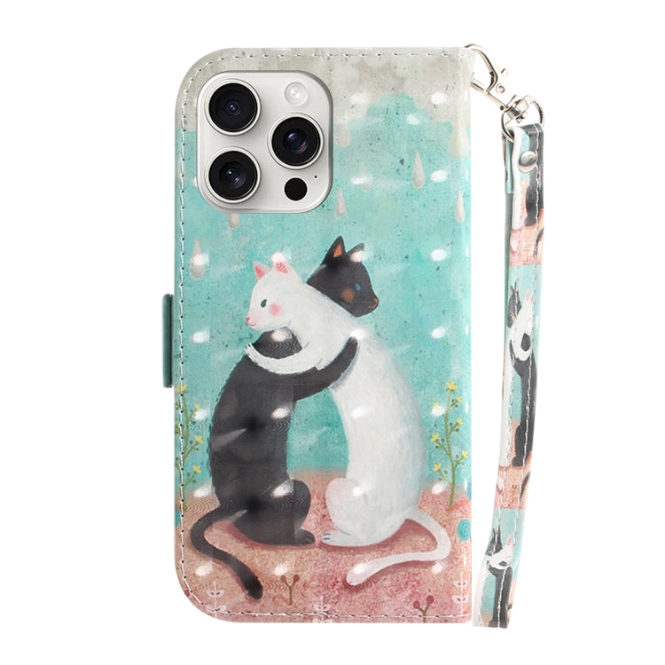 For iPhone 16 Pro Max 3D Colored Horizontal Flip Leather Phone Case(Black White Cat) - iPhone 16 Pro Max Cases by buy2fix | Online Shopping UK | buy2fix