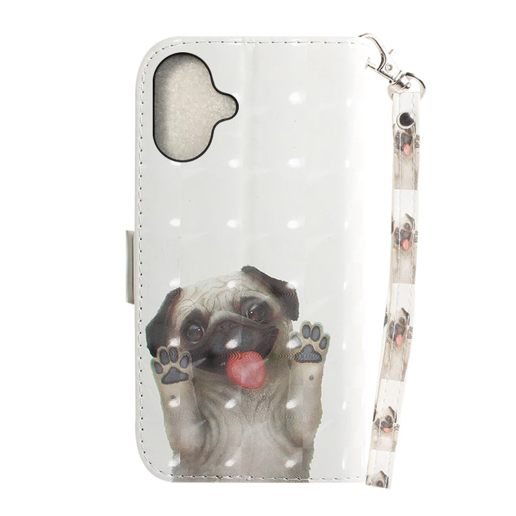 For iPhone 16 3D Colored Horizontal Flip Leather Phone Case(Pug) - iPhone 16 Cases by buy2fix | Online Shopping UK | buy2fix