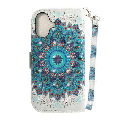 For iPhone 16 3D Colored Horizontal Flip Leather Phone Case(Peacock Wreath) - iPhone 16 Cases by buy2fix | Online Shopping UK | buy2fix