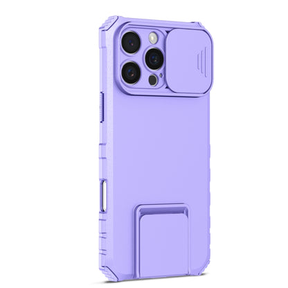 For iPhone 16 Pro Max Stereoscopic Holder Sliding Camshield Phone Case(Purple) - iPhone 16 Pro Max Cases by buy2fix | Online Shopping UK | buy2fix