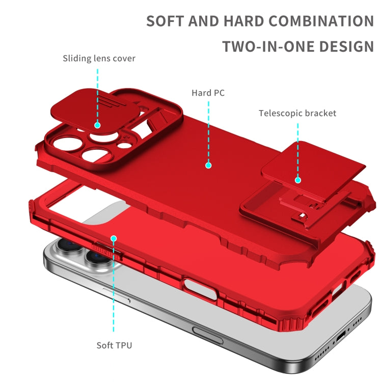 For iPhone 16 Pro Stereoscopic Holder Sliding Camshield Phone Case(Red) - iPhone 16 Pro Cases by buy2fix | Online Shopping UK | buy2fix