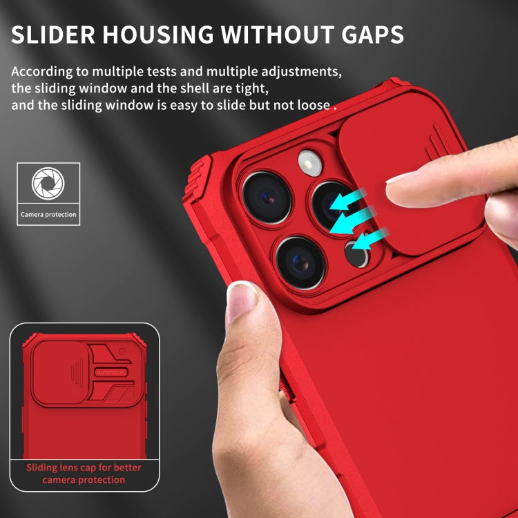 For iPhone 16 Pro Stereoscopic Holder Sliding Camshield Phone Case(Red) - iPhone 16 Pro Cases by buy2fix | Online Shopping UK | buy2fix