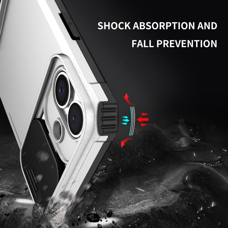 For iPhone 16 Stereoscopic Holder Sliding Camshield Phone Case(White) - iPhone 16 Cases by buy2fix | Online Shopping UK | buy2fix