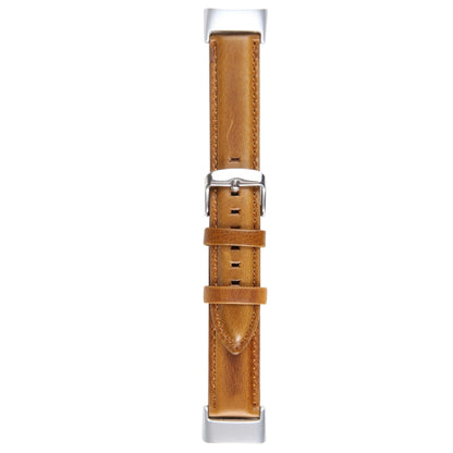For Fitbit Charge 5 18mm Bamboo Joint Texture Genuine Leather Watch Band(Light Brown) - Watch Bands by buy2fix | Online Shopping UK | buy2fix