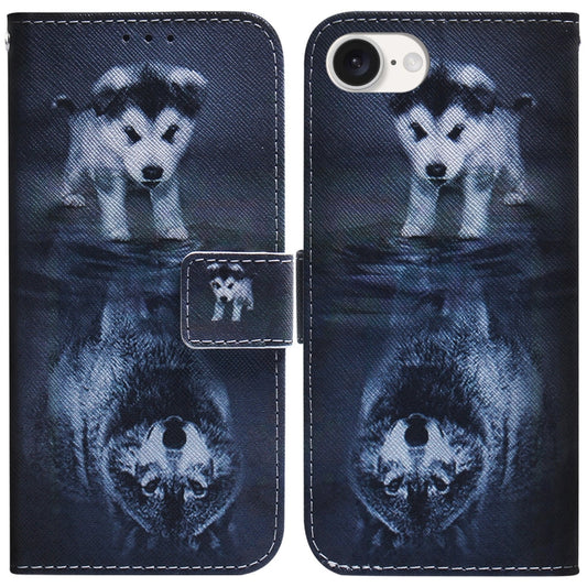 For iPhone SE 2024 Coloured Drawing Flip Leather Phone Case(Wolf and Dog) - More iPhone Cases by buy2fix | Online Shopping UK | buy2fix