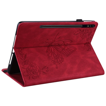 For Samsung Galaxy Tab S9+ Butterfly Flower Embossed Leather Tablet Case(Red) - Galaxy Tab S9+ Cases by buy2fix | Online Shopping UK | buy2fix