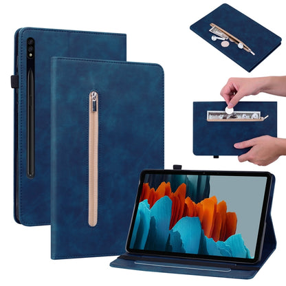 For Samsung Galaxy Tab S9 Skin Feel Solid Color Zipper Leather Tablet Case(Blue) - Galaxy Tab S9 Cases by buy2fix | Online Shopping UK | buy2fix