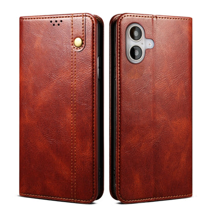 For iPhone 16 Oil Wax Crazy Horse Texture Leather Phone Case(Brown) - iPhone 16 Cases by buy2fix | Online Shopping UK | buy2fix