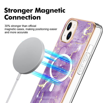 For iPhone 14 Marble Pattern Dual-side IMD Magsafe TPU Phone Case(Purple 002) - iPhone 14 Cases by buy2fix | Online Shopping UK | buy2fix