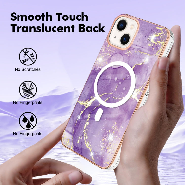 For iPhone 14 Marble Pattern Dual-side IMD Magsafe TPU Phone Case(Purple 002) - iPhone 14 Cases by buy2fix | Online Shopping UK | buy2fix