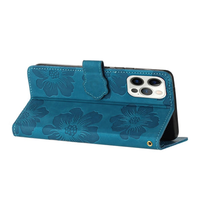 For iPhone 16 Pro Max Flower Embossing Pattern Leather Phone Case(Blue) - iPhone 16 Pro Max Cases by buy2fix | Online Shopping UK | buy2fix