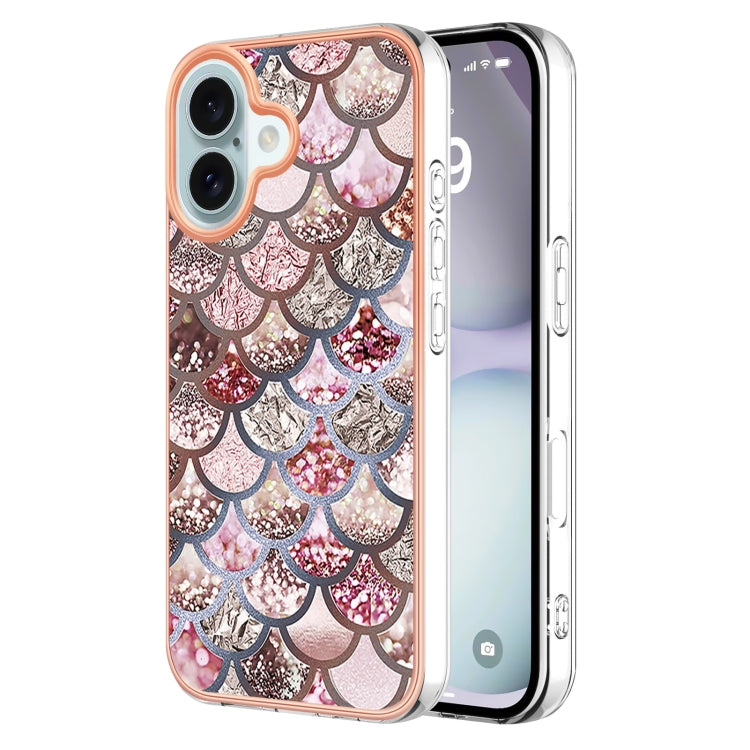 For iPhone 16 Electroplating Pattern IMD TPU Shockproof Case(Pink Scales) - iPhone 16 Cases by buy2fix | Online Shopping UK | buy2fix