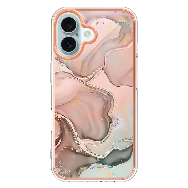 For iPhone 16 Electroplating Marble Dual-side IMD Phone Case(Rose Gold 015) - iPhone 16 Cases by buy2fix | Online Shopping UK | buy2fix