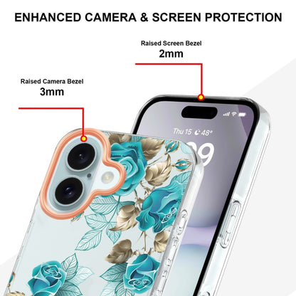 For iPhone 16 Flowers and Plants Series IMD TPU Phone Case(Blue Rose) - iPhone 16 Cases by buy2fix | Online Shopping UK | buy2fix