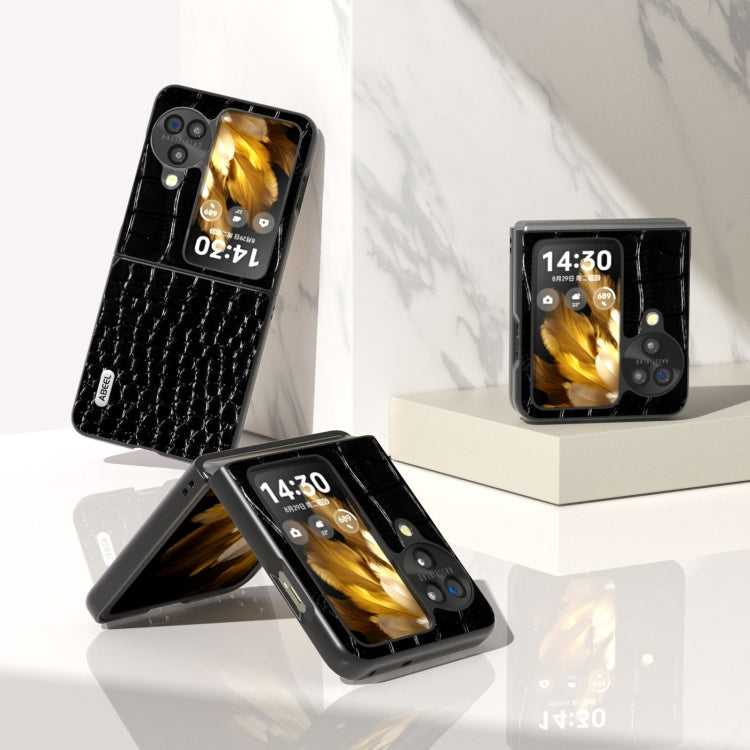 For OPPO Find N3 Flip ABEEL Genuine Leather Crocodile Pattern Black Edge Phone Case(Black) - Find N3 Flip Cases by buy2fix | Online Shopping UK | buy2fix