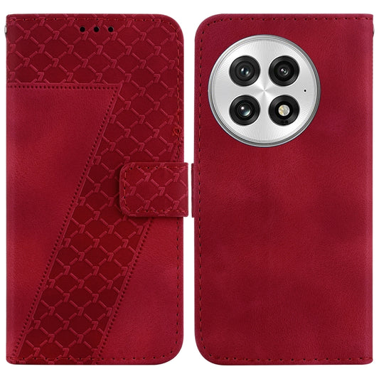 For OnePlus 13 Seven-shaped Embossed Leather Phone Case(Red) - OnePlus Cases by buy2fix | Online Shopping UK | buy2fix