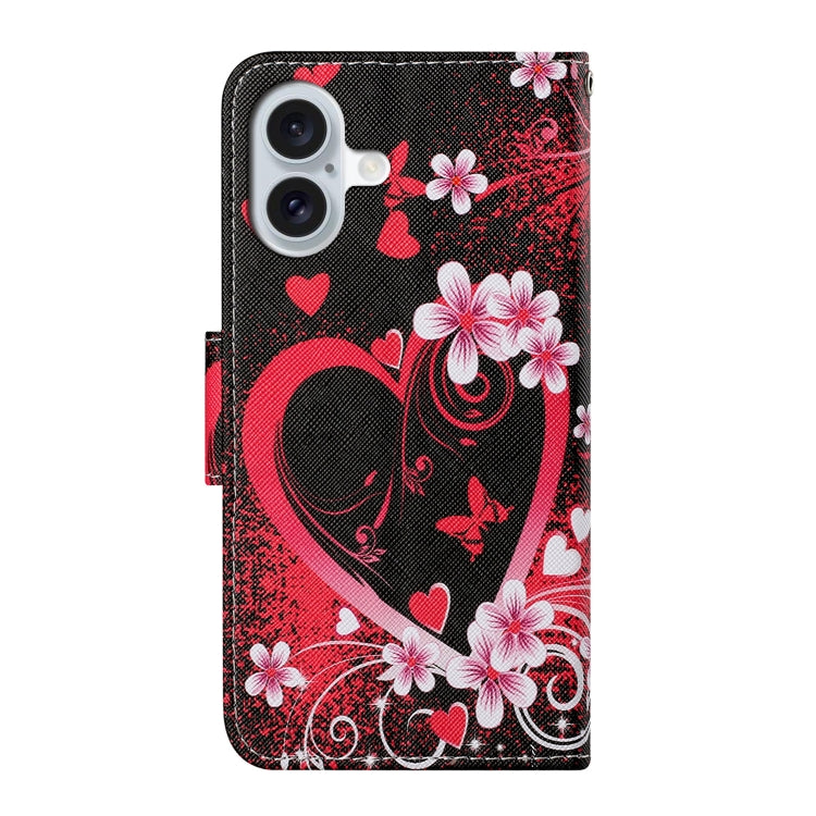 For iPhone 16 Plus 3D Colored Drawing Flip Leather Phone Case(Red Heart) - iPhone 16 Plus Cases by buy2fix | Online Shopping UK | buy2fix