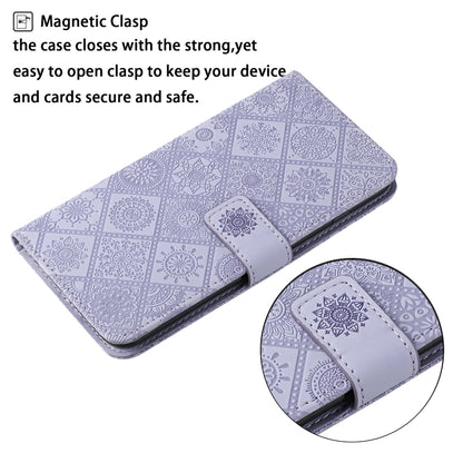 For iPhone 16 Ethnic Style Embossed Pattern Leather Phone Case(Purple) - iPhone 16 Cases by buy2fix | Online Shopping UK | buy2fix