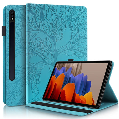 For Samsung Galaxy Tab S8 / S7 Life Tree Series Horizontal Flip Leather Tablet Case(Lake Blue) - Galaxy Tab S8 Cases by buy2fix | Online Shopping UK | buy2fix