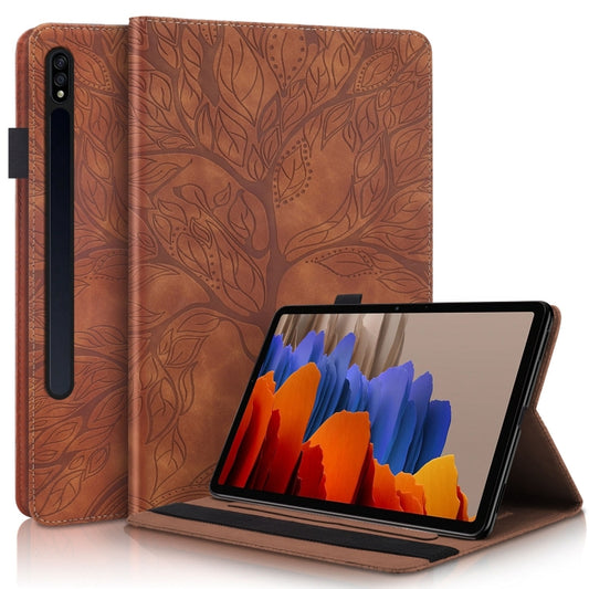 For Samsung Galaxy Tab S9+ Life Tree Series Horizontal Flip Leather Tablet Case(Brown) - Galaxy Tab S9+ Cases by buy2fix | Online Shopping UK | buy2fix