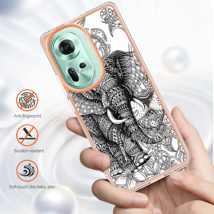 For OPPO Reno11 5G Global Electroplating Marble Dual-side IMD Phone Case(Totem Elephant) - Reno11 Cases by buy2fix | Online Shopping UK | buy2fix