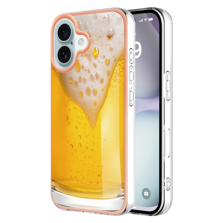 For iPhone 16 Electroplating Marble Dual-side IMD Phone Case(Draft Beer) - iPhone 16 Cases by buy2fix | Online Shopping UK | buy2fix