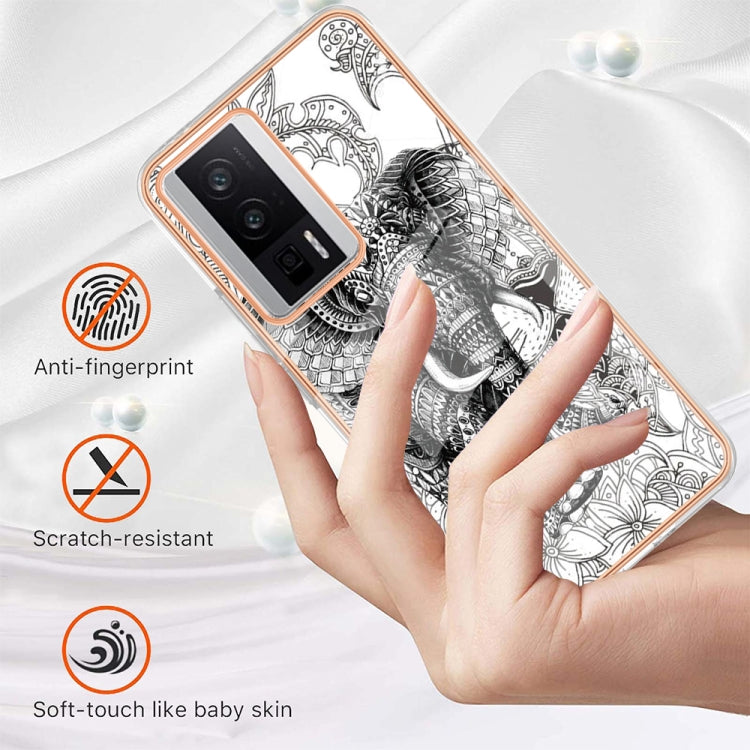 For Xiaomi Poco F5 Pro 5G / Redmi K60 Electroplating Marble Dual-side IMD Phone Case(Totem Elephant) - Xiaomi Cases by buy2fix | Online Shopping UK | buy2fix