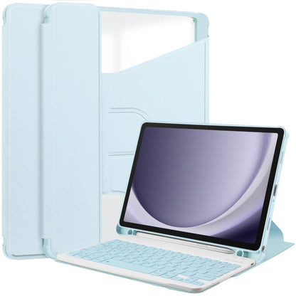 For Samsung Galaxy Tab A9+ 360 Rotation Transparent Smart Leather Case with Keyboard(Sky Blue) - Galaxy Tab A9+ by buy2fix | Online Shopping UK | buy2fix