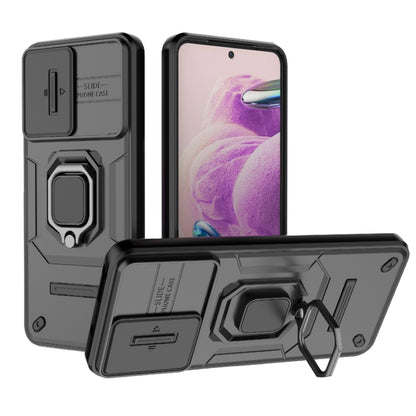 For Xiaomi Redmi Note 12S 4G Global Sliding Camshield TPU + PC Shockproof Phone Case with Holder(Black) - Xiaomi Cases by buy2fix | Online Shopping UK | buy2fix