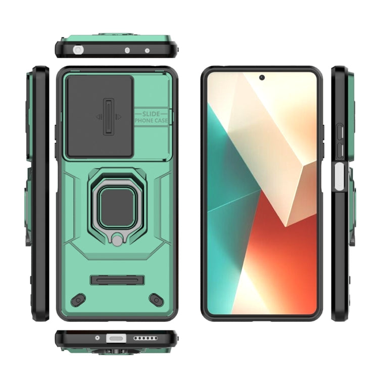 For Xiaomi Redmi Note 13 5G Sliding Camshield TPU + PC Shockproof Phone Case with Holder(Green) - Note 13 Cases by buy2fix | Online Shopping UK | buy2fix