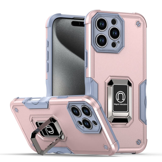 For iPhone 16 Pro Ring Holder Non-slip Shockproof Armor Phone Case(Rose Gold) - iPhone 16 Pro Cases by buy2fix | Online Shopping UK | buy2fix