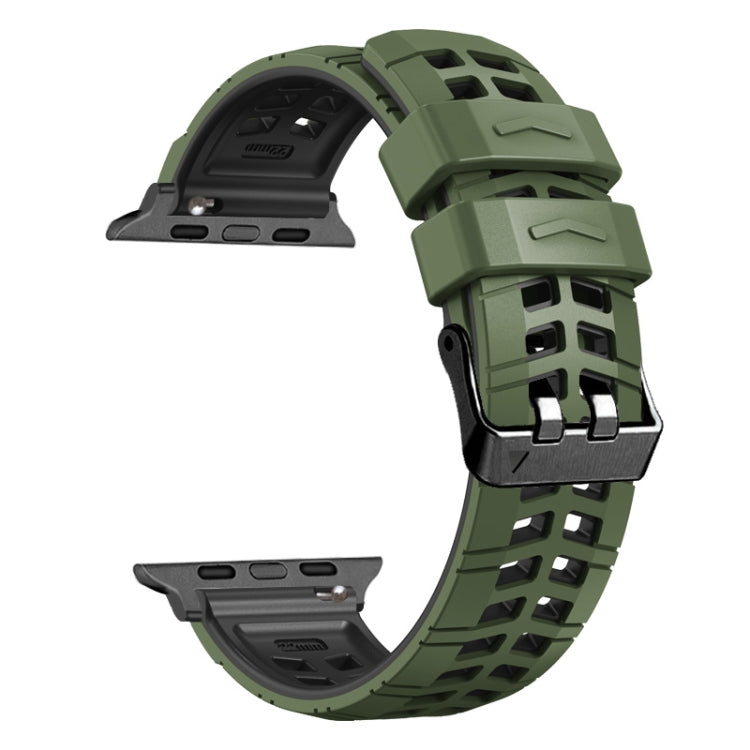 For Apple Watch Series 5 44mm Twill Dual-row Buckle Silicone Watch Band(Army Green Black) - Watch Bands by buy2fix | Online Shopping UK | buy2fix