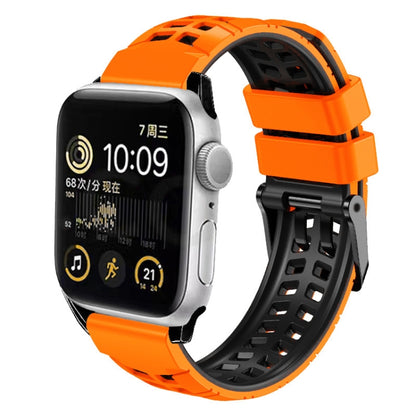 For Apple Watch Series 3 38mm Twill Dual-row Buckle Silicone Watch Band(Orange Black) - Watch Bands by buy2fix | Online Shopping UK | buy2fix