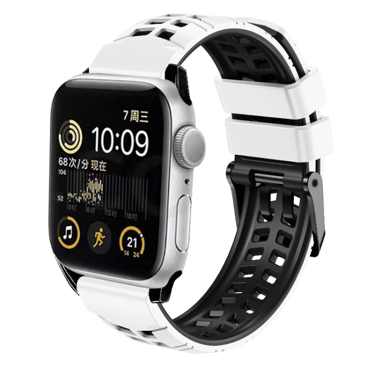 For Apple Watch Series 2 42mm Twill Dual-row Buckle Silicone Watch Band(White Black) - Watch Bands by buy2fix | Online Shopping UK | buy2fix