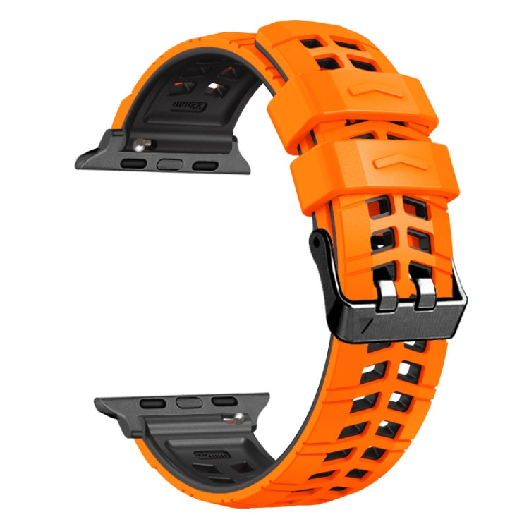 For Apple Watch Series 2 42mm Twill Dual-row Buckle Silicone Watch Band(Orange Black) - Watch Bands by buy2fix | Online Shopping UK | buy2fix