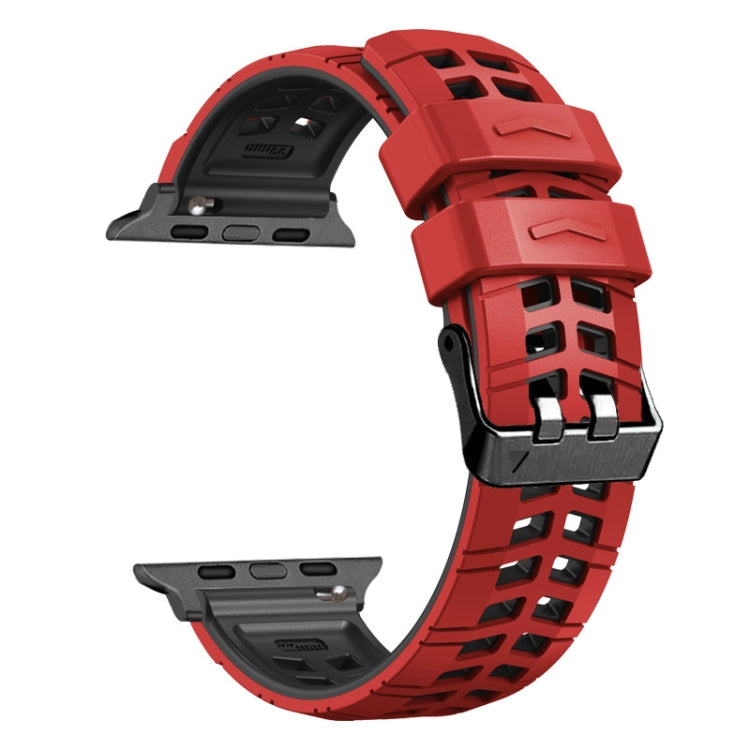 For Apple Watch Series 9 41mm Twill Dual-row Buckle Silicone Watch Band(Red Black) - Watch Bands by buy2fix | Online Shopping UK | buy2fix