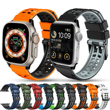 For Apple Watch SE 2022 40mm Twill Dual-row Buckle Silicone Watch Band(Black Orange) - Watch Bands by buy2fix | Online Shopping UK | buy2fix