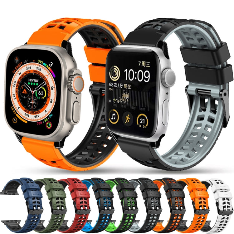 For Apple Watch SE 44mm Twill Dual-row Buckle Silicone Watch Band(Black Orange) - Watch Bands by buy2fix | Online Shopping UK | buy2fix