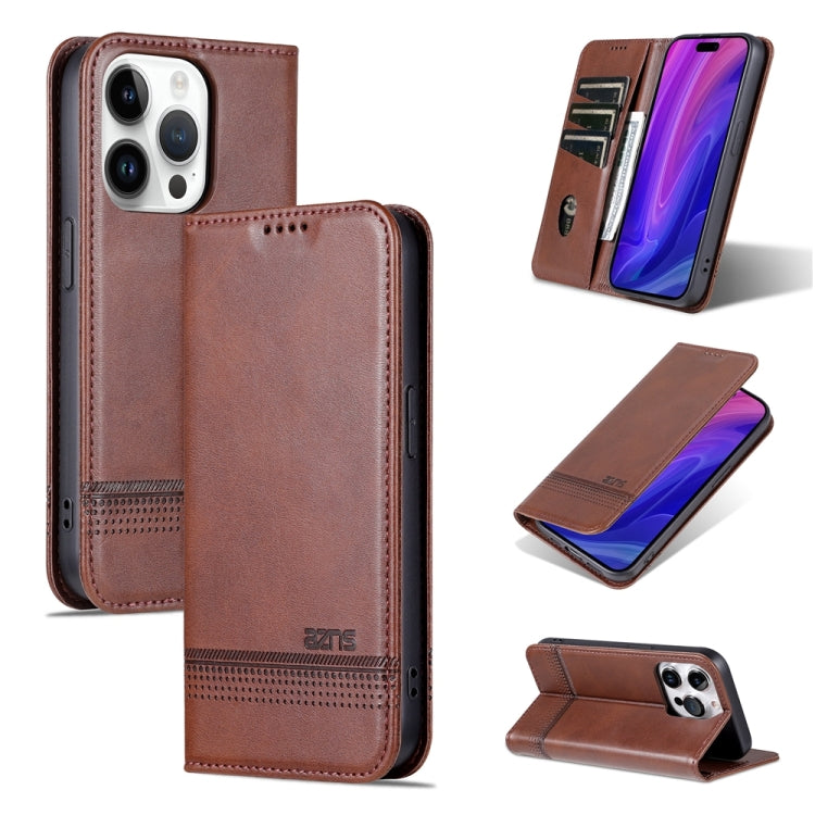 For iPhone 15 Pro Max AZNS Magnetic Calf Texture Flip Leather Phone Case(Dark Brown) - iPhone 15 Pro Max Cases by AZNS | Online Shopping UK | buy2fix